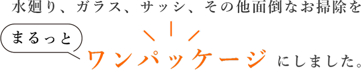 水廻り、ガラス、サッシ、その他面倒なお掃除をまるっとワンパッケージにしました。